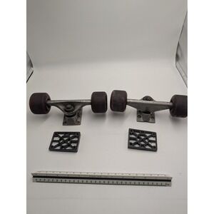 Vintage Tracker Longboard Trucks USA Made with Red Wheels and Risers Set B-2